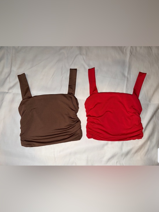 SHEIN Tops - SHEIN Red and Brown Ruched Tank Top Set